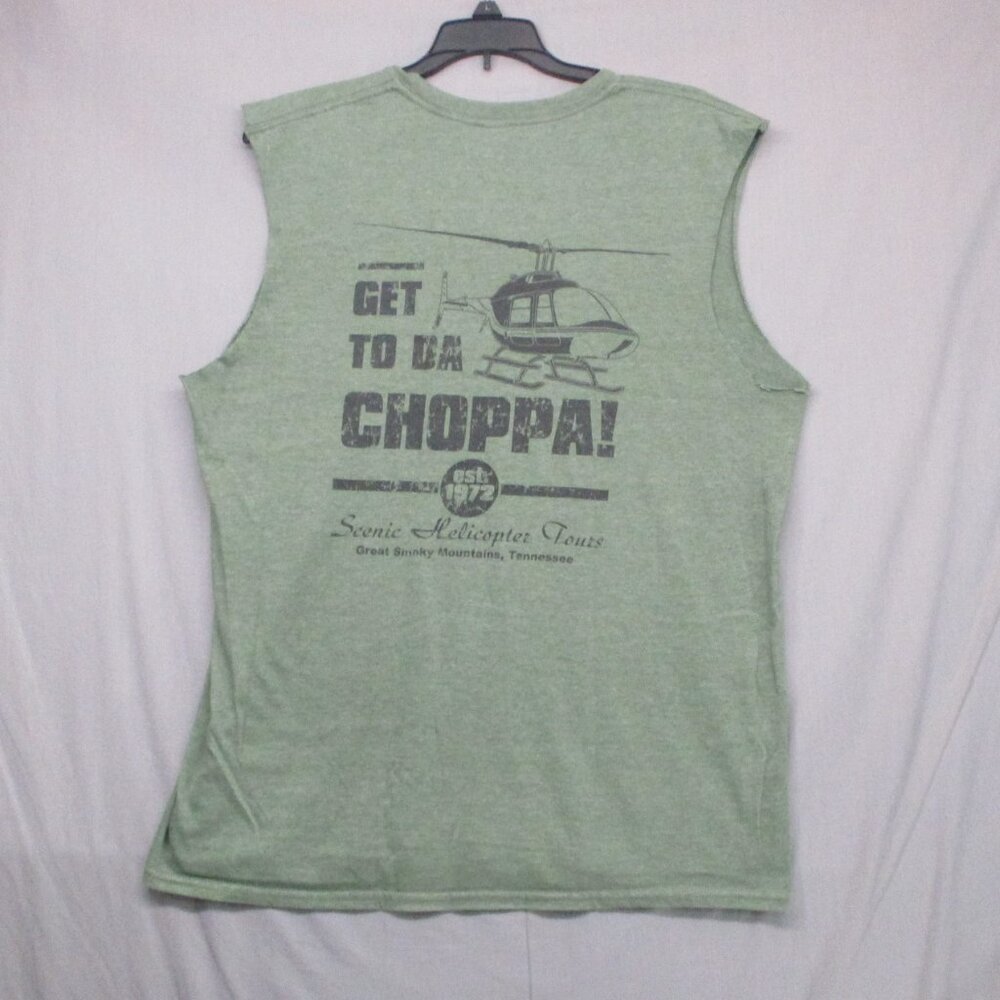 Gildan Get To The Choppa Graphic Print Diy Sleeves Cut Green Men Size L - Picture 1 of 10